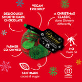 A graphic showing the key ethics for the Divine fairtrade dark chocolate coins available at Babipur.