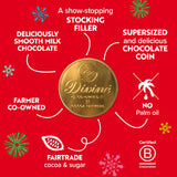 A graphic showing the key ethics for the Divine fairtrade giant milk chocolate coins available at Babipur
