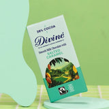 Divine Milk Chocolate and Salted Caramel Bar with certified B-Corp and Fairtrade logo.