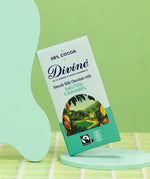 Divine Milk Chocolate and Salted Caramel Bar with certified B-Corp and Fairtrade logo.