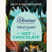 Front of Divine fairtrade salted caramel flavour hot chocolate box, shows a illustration of a cocoa farm