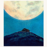 An image of a dragon under the moon on Dream Hill, with the moon sprinkling sleep dust down onto the dragon. This illustration is from Goodnight Sandman by Daniela Drescher