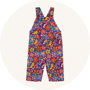 Frugi Elspeth Corduroy Dungarees in Retro Floral, made from organic cotton, a part of the Circular Collection - to represent Frugi Dungares AW25 at Babipur.