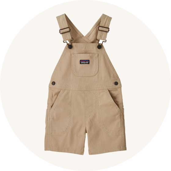 Patagonia overalls on cream background to represent children's dungarees at Babipur.