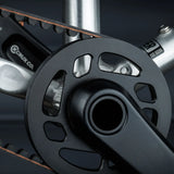Close up on the robust and stretch resistant belt drive on the Early Rider auto belter bike.