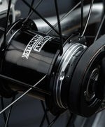 Close up of the Sturmey Archer automatic 2 geared hub on the back wheel of the Early Rider auto belter bike