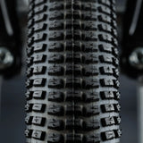 Close up of the tread on the chunky wheel for the Early Rider auto belter bike