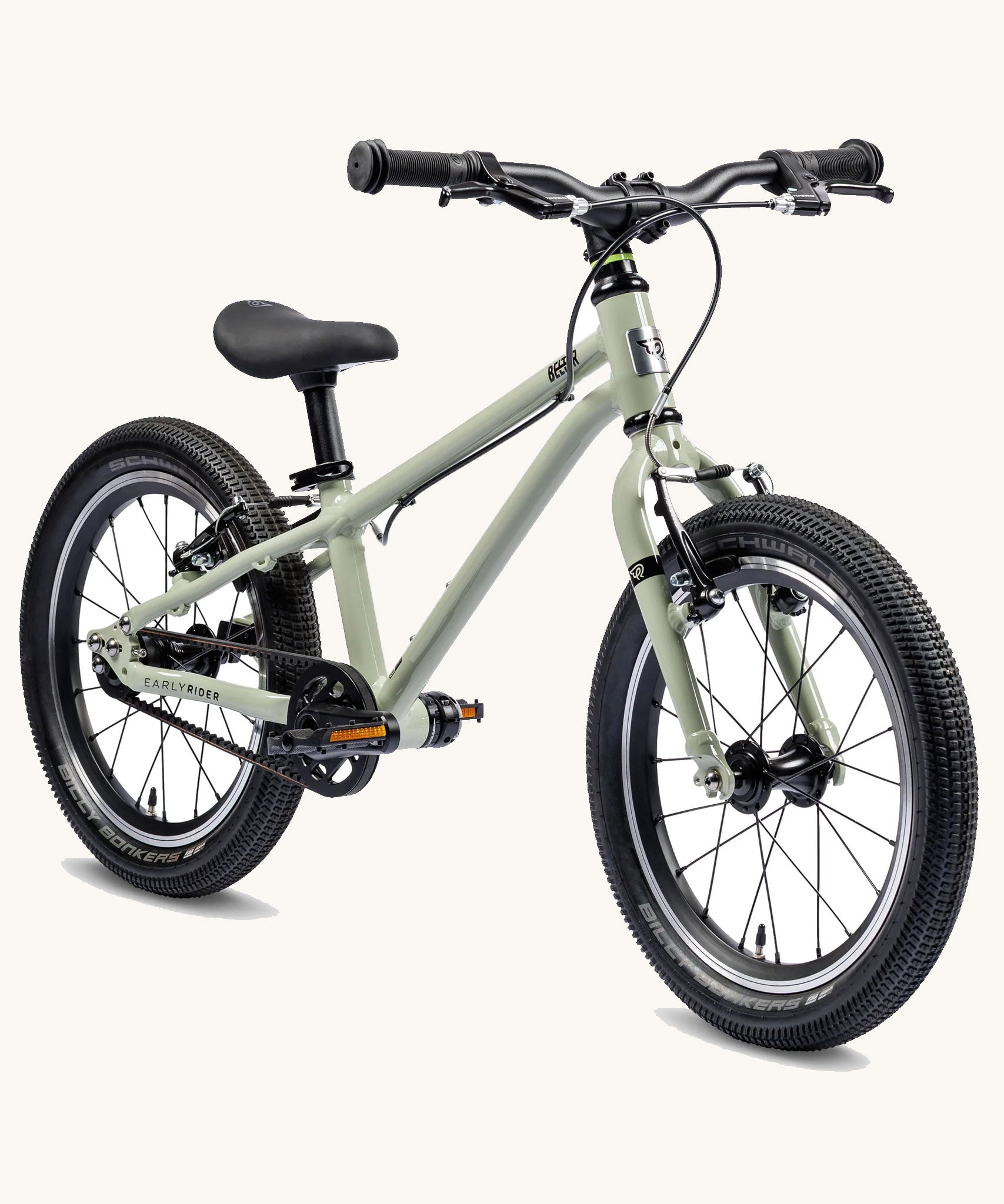 Early Rider Sage Green Belter 16 inch wheel children's bike shown on a plain background
