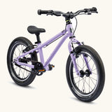Early Rider 16 inch belter auto bike in  pale purple aluminium frame with black handle bars, seat and chunky wheels. 