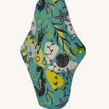 Earthwise long reusable pad in under the sea print on blue.