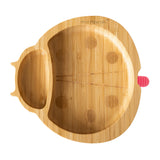 Eco Rascals Ladybird Bamboo Suction Plate with pink silicone base.