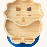 Eco Rascals Dinosaur Bamboo Suction Plate with a blue suction base.
