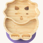 Eco Rascals Dinosaur Bamboo Suction Plate with a purple suction base.