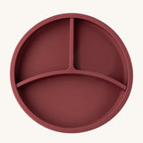 Eco Rascals Silicone Baby Plate in burgundy with removable divider. 