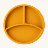 Eco Rascals Silicone Baby Plate in mustard yellow with removable divider. 