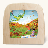 Toverlux silhouette of an autumnal picnic scene flying a dragon kite with apple trees, for September, October and November celebrations.