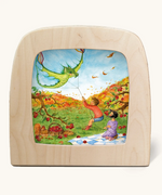 Toverlux silhouette of an autumnal picnic scene flying a dragon kite with apple trees, for September, October and November celebrations.