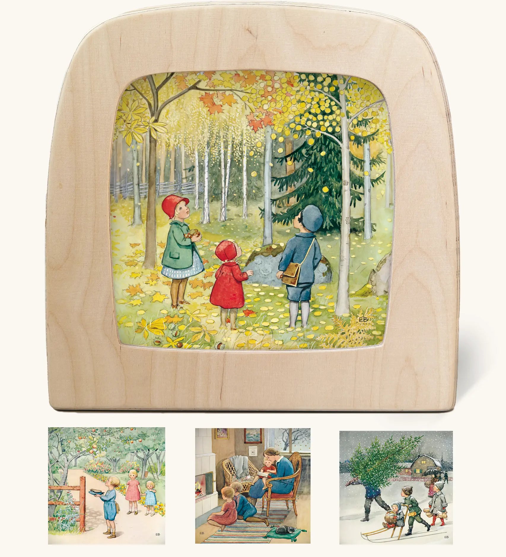 Elsa Beskow author artwork silhouettes for the Toverlux Magic Lamp for spring, summer, autumn and winter celebrations.