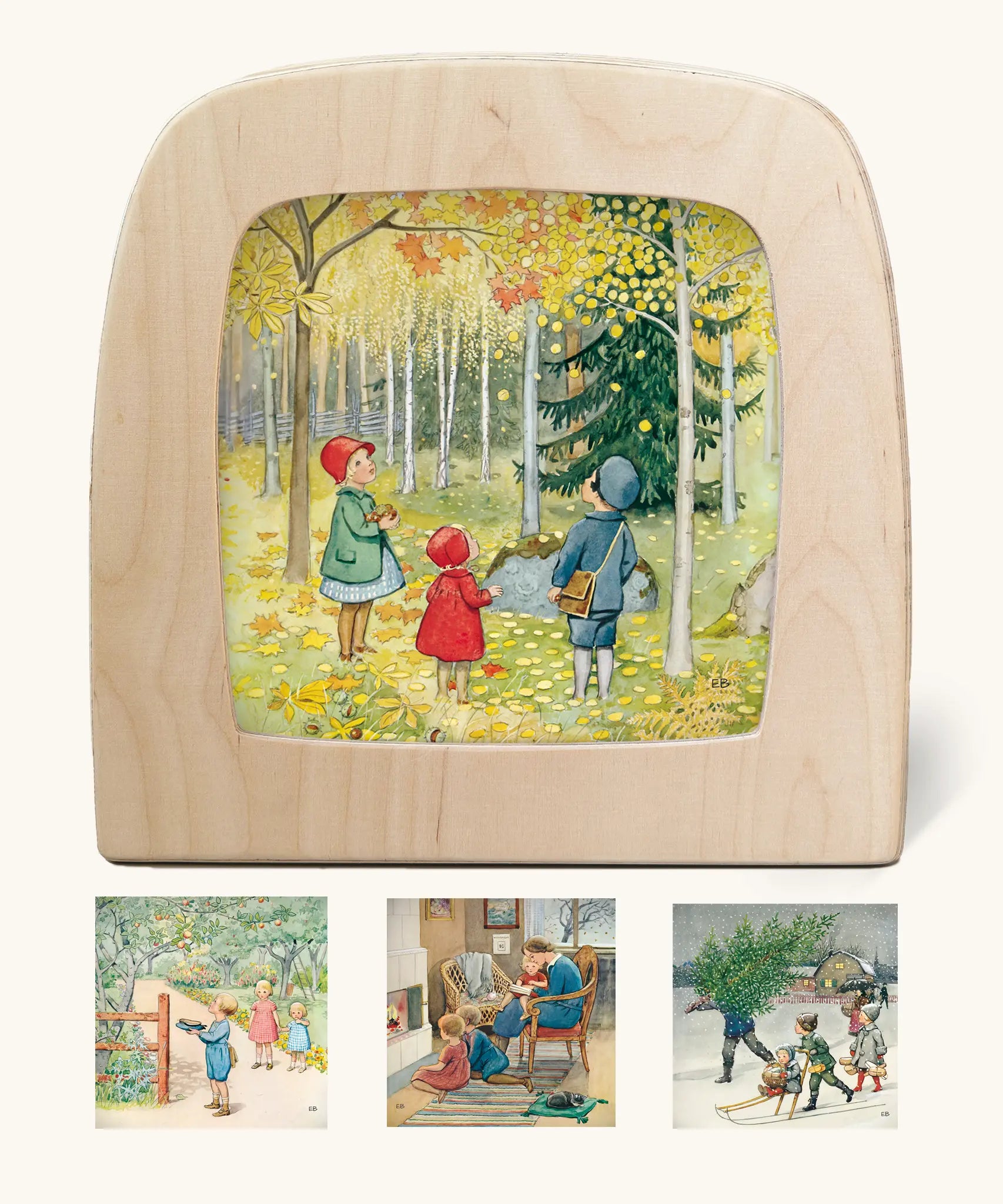 Elsa Beskow author artwork silhouettes for the Toverlux Magic Lamp for spring, summer, autumn and winter celebrations.