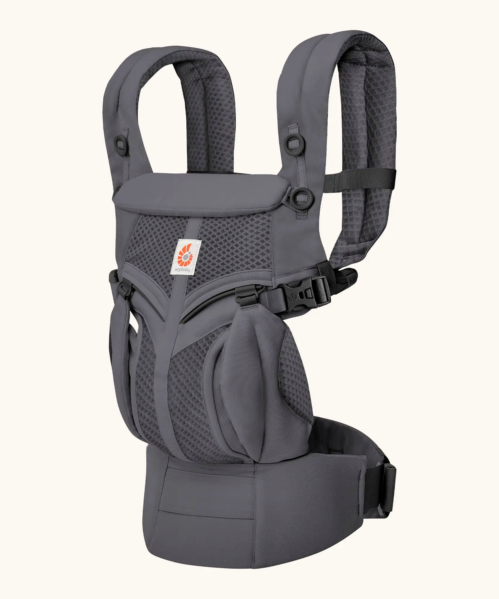 Ergobaby omni 360 cool air mesh baby carrier in charcoal grey with black buckles