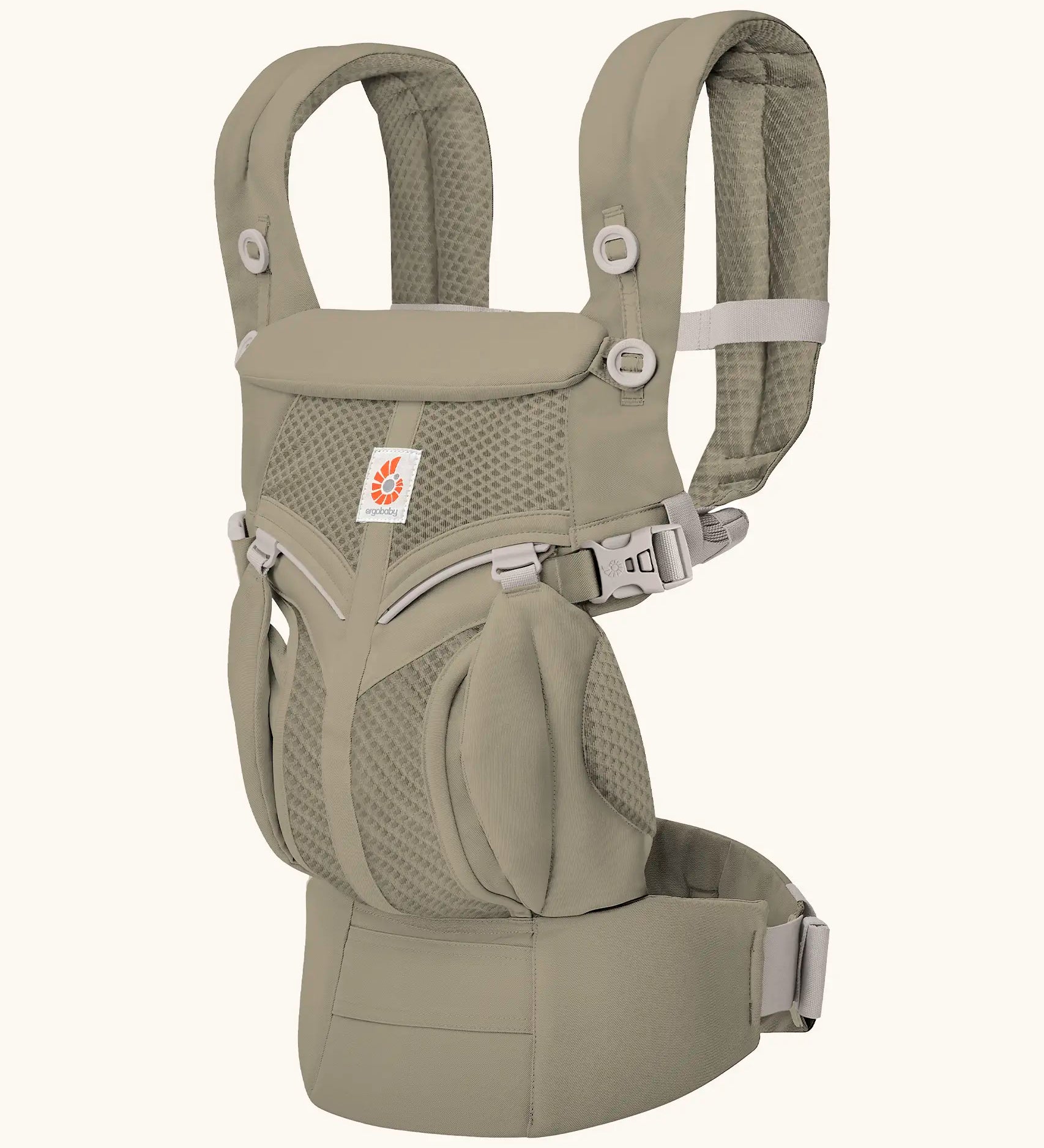 Ergobaby omni 360 cool air mesh baby carrier in soft olive green with grey buckles