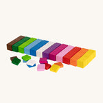 A closer look at the colourful blocks of the Erzi Pixelino Wall Board Game, used to make creative pixel art