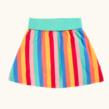 Frugi 100% organic cotton Alba skort in rainbow stripe and a mint green waistband