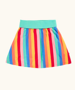 Frugi 100% organic cotton Alba skort in rainbow stripe and a mint green waistband