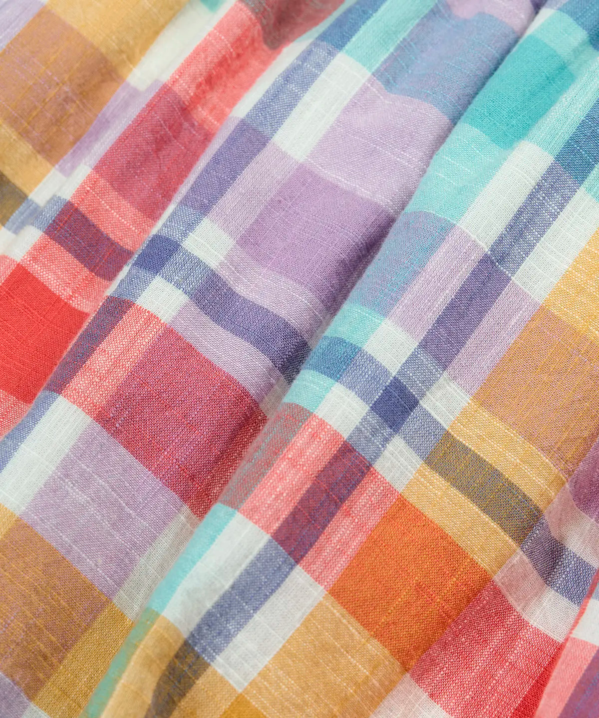 Close up of the pastel check design on the Frugi 100% organic cotton springtime dress 