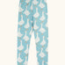Frugi 100% organic cotton Libby leggings in light blue with a repeating white goose print
