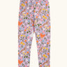 Frugi 100% organic cotton Libby leggings in light purple with a repeating Spring meadow inspired design