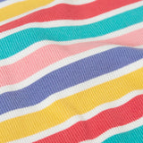 Close up of the pastel striped design on the Frugi 100% organic cotton ribbed leggings 