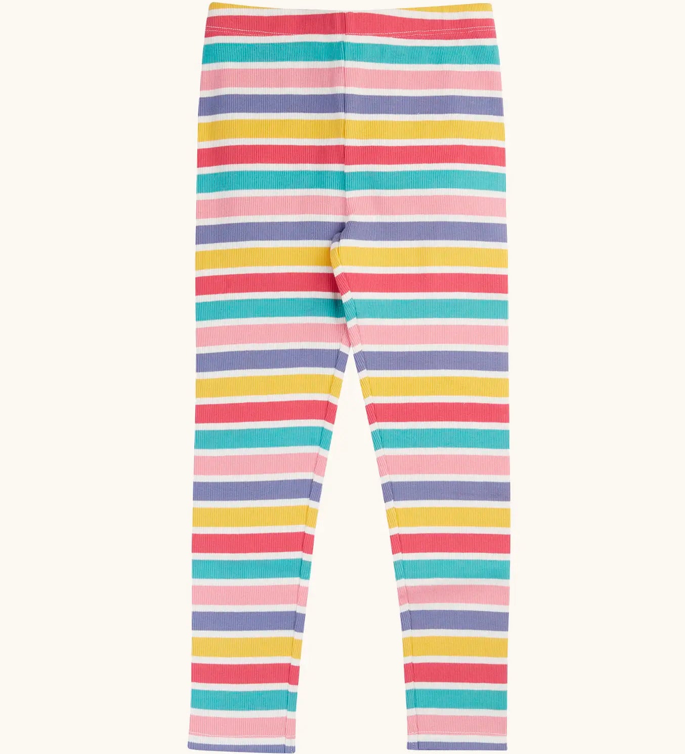 Frugi 100% organic cotton ribbed leggings with a pastel striped design