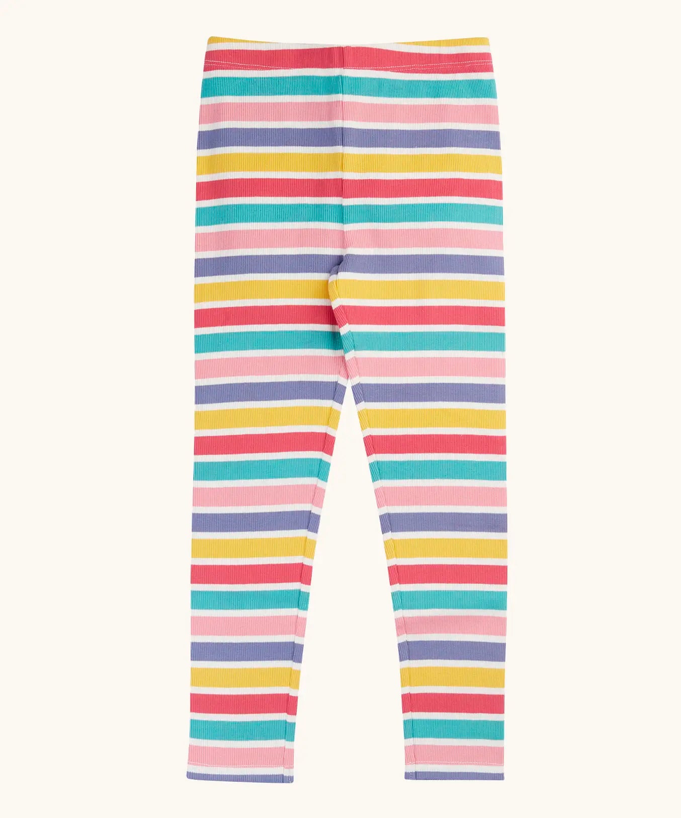 Frugi 100% organic cotton ribbed leggings with a pastel striped design