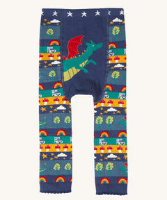 Frugi little knitted leggings in dragon fair isle available at Babipur. A GOTS organic cotton fairytale inspired patterned leggings.