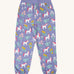 Frugi malpas joggers in unicorn / floral available at Babipur. A GOTS organic cotton jogger in light purple with a playful unicorn and floral design. Features elasticated cuffs and side pockets