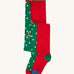 Frugi Norah tights in green robin and berry red 2 pack available at Babipur. A pair of GOTS organic cotton tights in green with white stars and a robin design. Other pair is a bright festive red.
