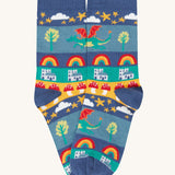A close up of the fairytale inspired sock in blue from the Frugi rock my socks 3 pack in dragon skies available at Babipur. 