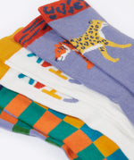 A close up of the socks from the Frugi rock my socks 3 pack in stay wild available at Babipur.