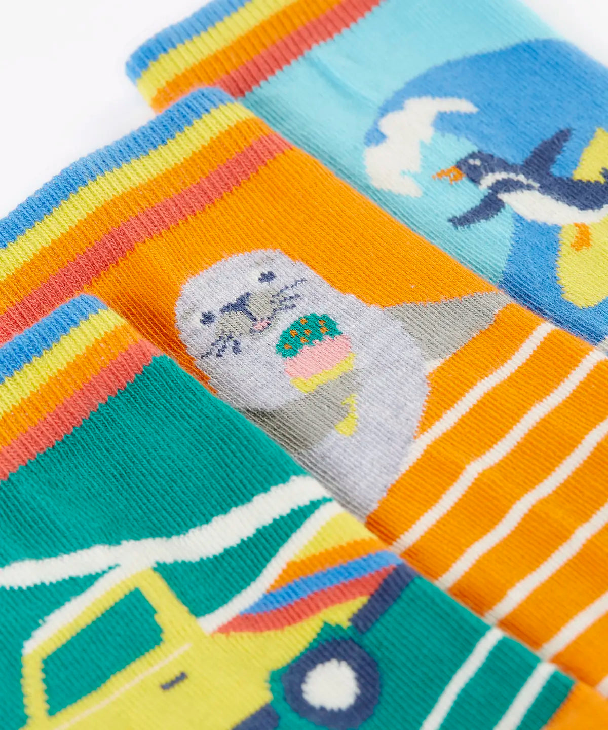 Close up of the Frugi 100% organic cotton surf rock my socks multipack showing the ankle cuff detail