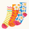 Frugi 100% rock my socks 3 pack in bright flower inspired colours and designs