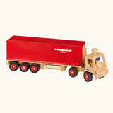 Fagus semi trailer lorry, a wooden toy with working steering, rubber wheels and two peg dolls.