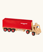 Fagus semi trailer lorry, a wooden toy with working steering, rubber wheels and two peg dolls.