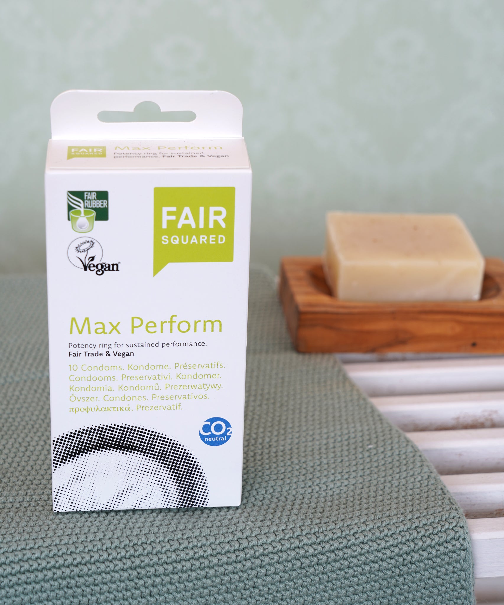 Fair Squared Fairtrade Max Perform Condoms x 10, vegan, buy now at Babipur.