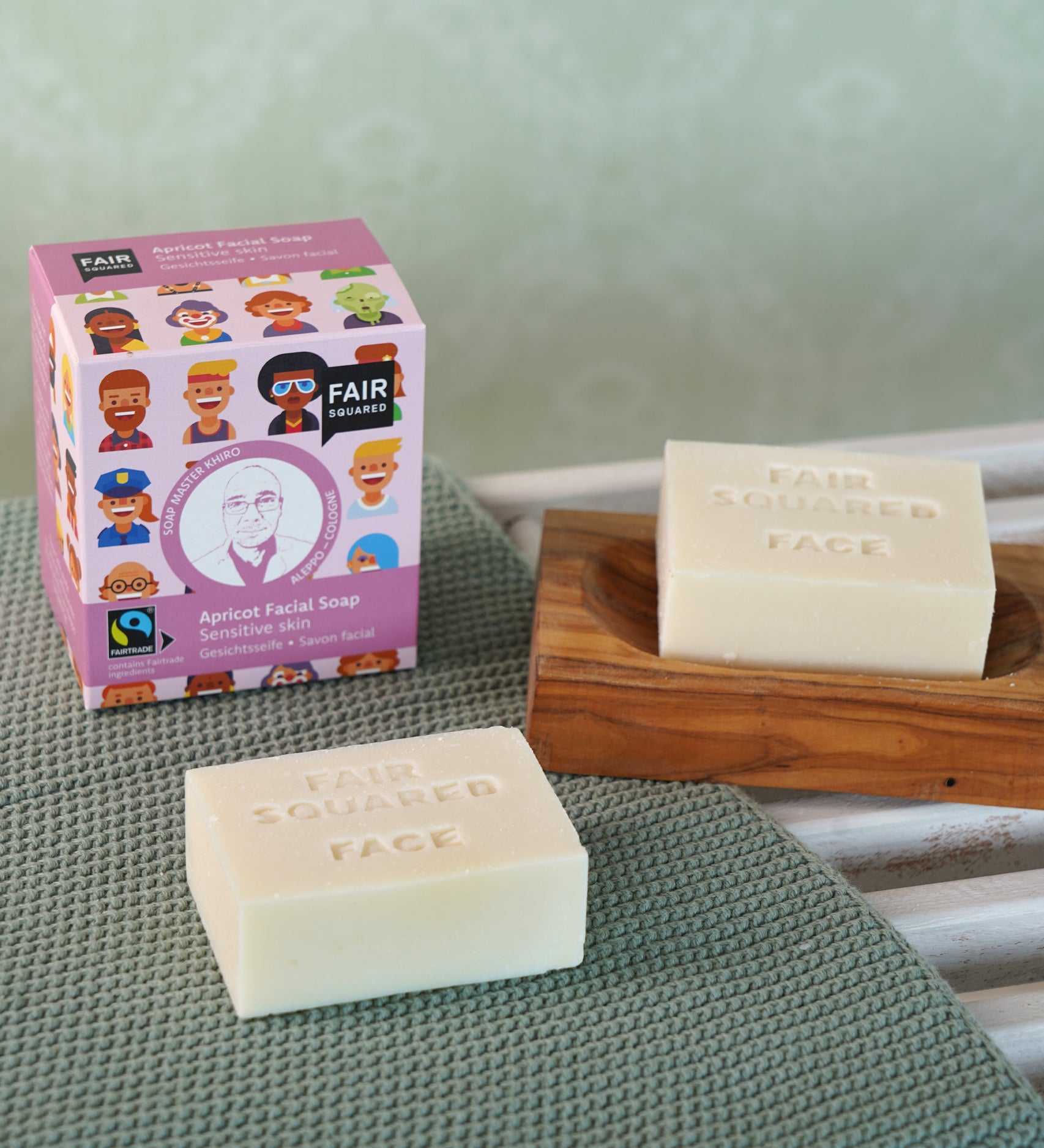 Set of 2 facial washing soaps by Fair Squared, in a lovely gift cardboard box, cruelty free and vegan soap, buy now at Babipur.