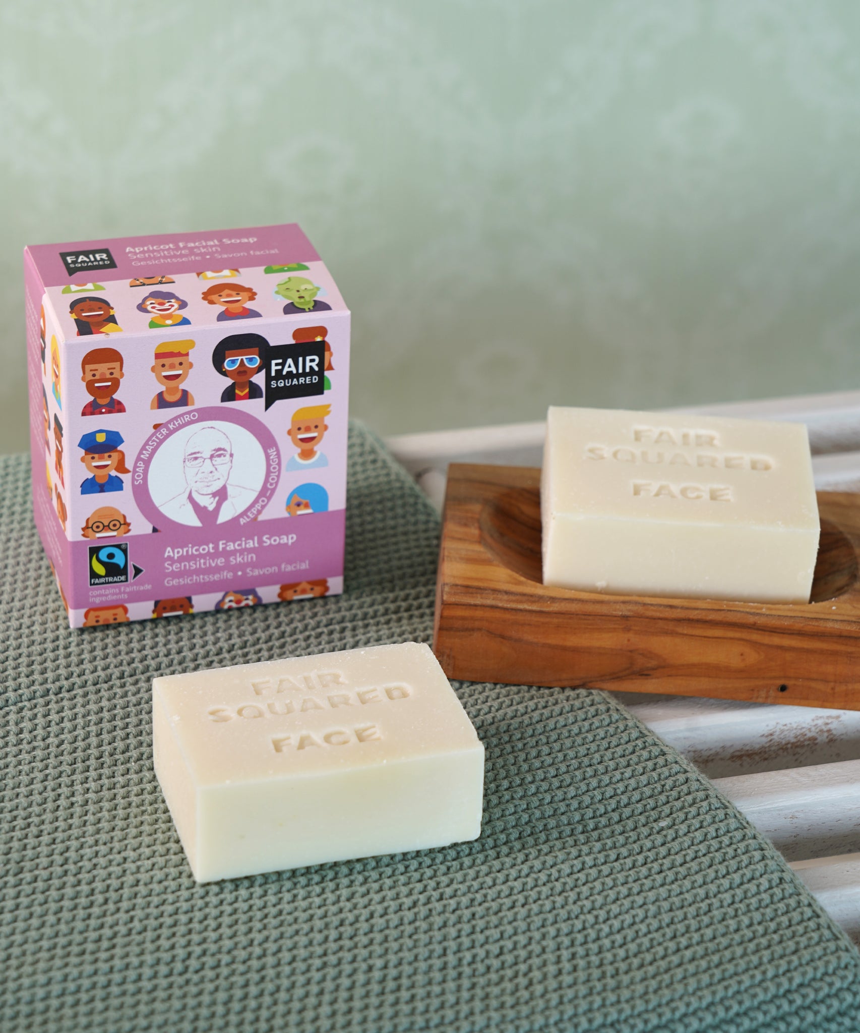 Set of 2 facial washing soaps by Fair Squared, in a lovely gift cardboard box, cruelty free and vegan soap, buy now at Babipur.