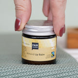 Glass jar of cruelty free Fair Squared Fairtrade Almond Lip Balm, for sale at Babipur.