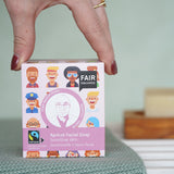 Fair Squared Fairtrade apricot facial Soap, in a lovely pink gift box, a natural vegan plastic-free bar of face wash, available to buy at Babipur.