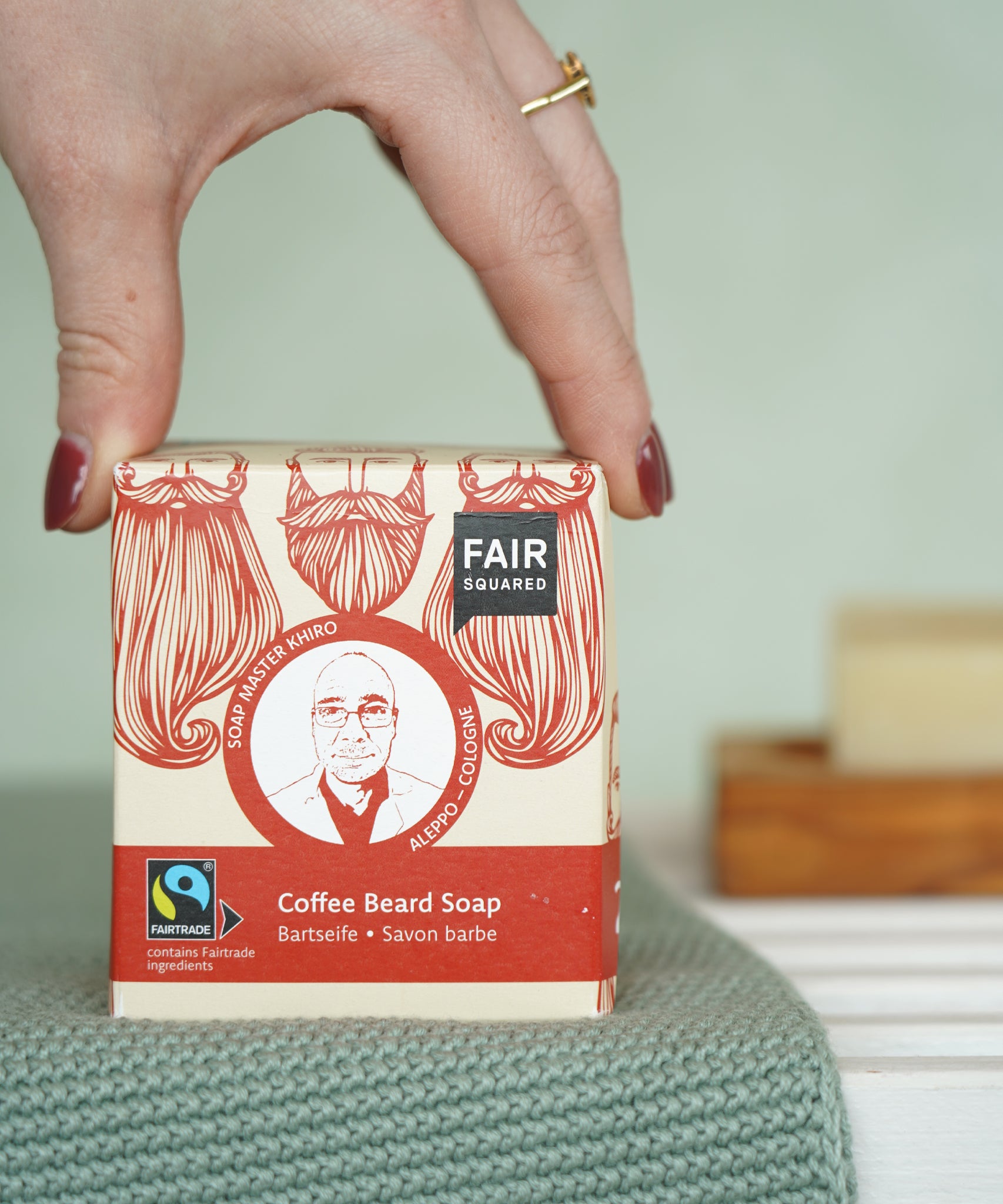 Set of 2 beard Soaps by Fair Squared, in a lovely men's gift cardboard box, cruelty free and vegan soap, buy now at Babipur.