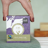 Fair Squared Fairtrade Khiro's Aleppo Soap, in a lovely gift cardboard box, a natural vegan plastic-free soap for hair and body, for sale at Babipur.
